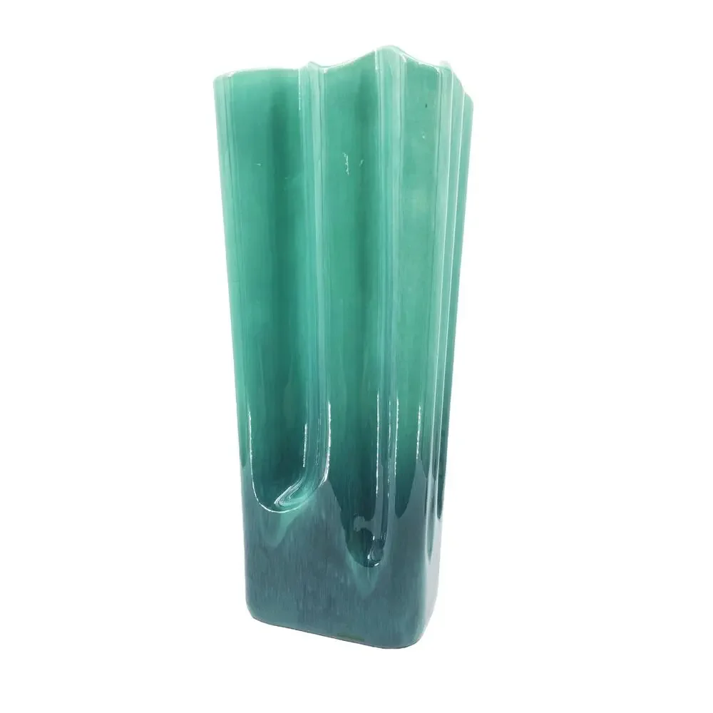Large Mid-Century Seafoam Green Wavey Vase